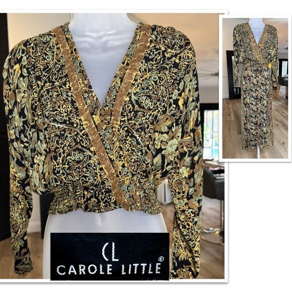 Carole Little Petites Tapestry Print V-neck Cropped Top, Size Petite 4 - Picture 1 of 11